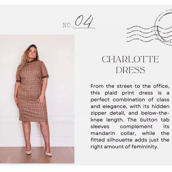 Jessakae Fox Group Size 5X Brown Plaid Short Sleeve Charlotte Shift Dress Plus - Picture 3 of 16